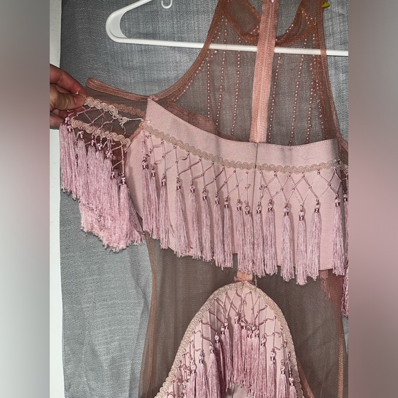 ✨NEW LUXURIOUS DESIGNER PINK PASTEL TASSEL FRINGE RHINESTONE MINI BIRTHDAY DRESS - Picture 6 of 10